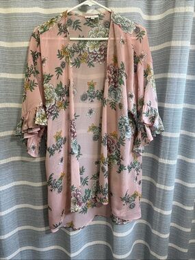 Pink Floral Sheer Kimono Cover-Up